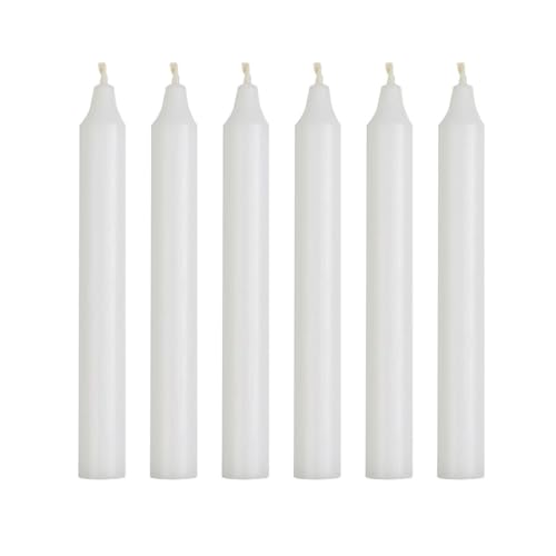 6er Pack Rustikale Stabkerzen H:18 cm Ø:2,2 cm Brenndauer 8 Stunden Tafelkerzen, Farbe:Weiß von ukiyo