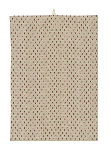 Baumwoll-Geschirrtuch 70 x 50 cm Beige mit rotem Muster Abtrockentuch von ukiyo