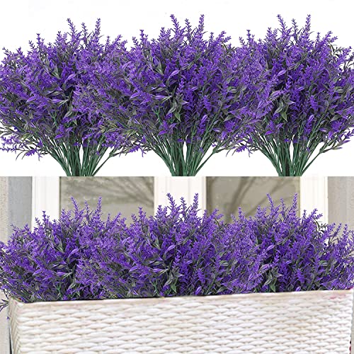 Kunstpflanzen Außenbereich Künstliche Balkonpflanzen Lavendel UV Beständige Büsche Pflanzen für Blumen Arrangement, Tisch Kernstück, Haus Garten Dekor (10 Bündel Lila) von Generic