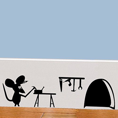 Maus-Loch "Maus AT WORK", Sockelleiste, Wand-Aufkleber, Vinyl-Aufkleber 18 cm X 5 cm, Kunstwand, Uksellingsuppliers von uksellingsuppliers