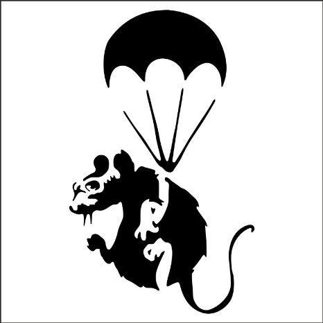 Mouse Hole „Banksy Fallschirmspringer-Ratte“ Sockelleiste-Wandkunstaufkleber, Vinylabziehbild 11 x 5 cm von uksellingsuppliers