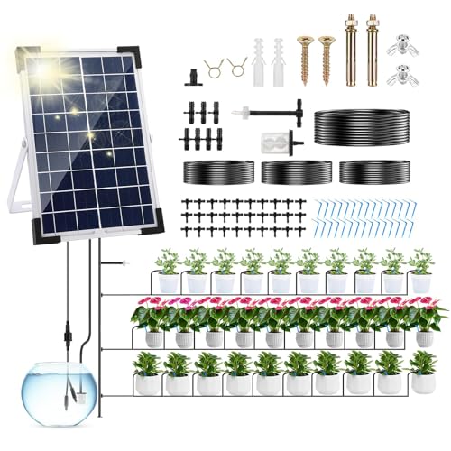 UKSUNVI Garten Drip Bewässerung System Solar Powered,5W automatische Solar Drip Bewässerung Kit Bewässerung System, Anti-Siphon Design für Topfpflanzen Gewächshaus,Timing Modes Bewässerung Geräte von uksunvi