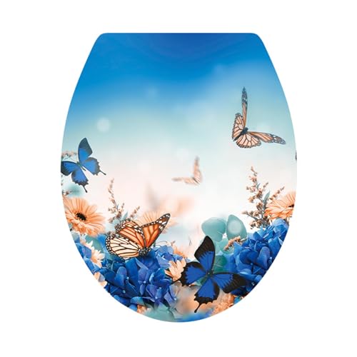 Dekorative Wandaufkleber Blume Schmetterlinge WC Aufkleber Romantisch Abnehmbar Selbstklebend Wasserdicht PVC Badezimmer WC Deckel Dekoration Abziehbild von ulafbwur