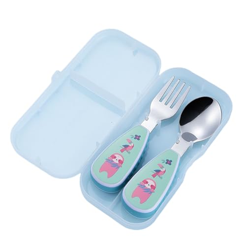 Löffelgabel-Set, 3-teiliges Set, Löffel, Gabel, rutschfest, bequemer Griff, leicht, Cartoon-Design, Kinder-Besteck-Set, für den täglichen Gebrauch, Besteck-Set von ulafbwur