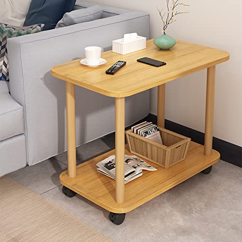 ulafbwur Sofa-Beistelltisch mit Rollen, 2-stöckiger Nachttisch aus Holz, Kleiner Rollwagen für Tee und Kaffee für Wohnzimmer, Küche, Schlafzimmer, Büro (Modern) von ulafbwur
