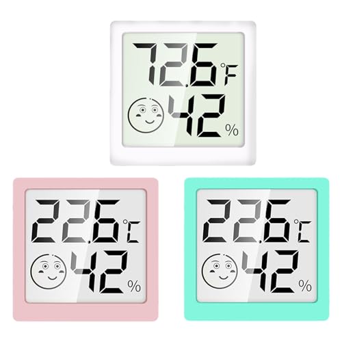 1/3 Stück Mini Digital Thermometer Hygrometer, Raumthermometer Mit Smile-Indikator, Thermometer Hygrometer Mit Großem LCD-Display Für Kinderzimmer, Babyzimmer, Gewächshaus, Büro von ulapithi