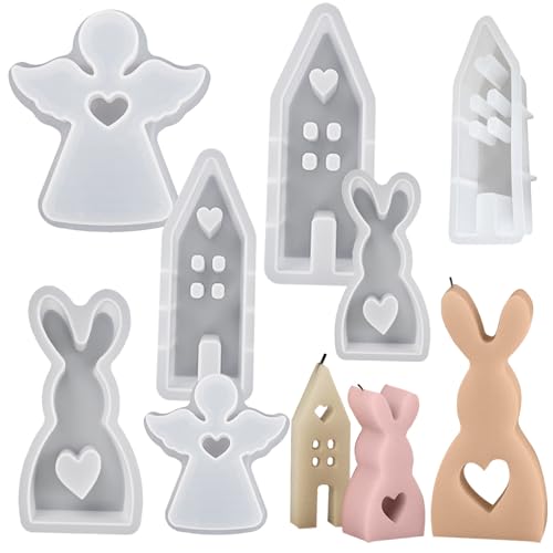 7 Stück Ostern Silikonform, 3D Ostern Kaninchen Engel Häuser Gießform, DIY Basteldekoration Für, Weihnachts, Valentinstag, Geburtstags Und Muttertagsgeschenke von ulapithi