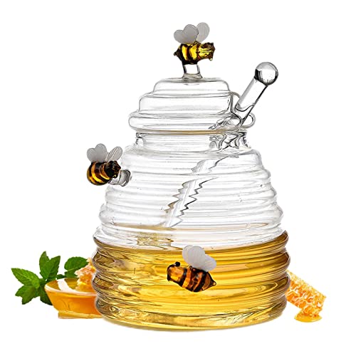 Honigtopf Honigdose Honigspender Honigglas Glas Honigtopf Mit Honigbehälter Honig Löffel Honigspender Mit Schöpflöffel, Transparentes Honigglas Einzigartiger Honigtopf In Bienenstockform 5,31X3,94" von ulapithi
