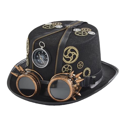 ulapithi 1/2STK Steampunk Zylinder Hut, Gothic Vintage Spacepunk Hüte Mit Schutzbrille Und Zahnrädern, Unisex Magische Hüte Halloween Cosplay Kopfschmuck, Für Einen Kopfumfang Von 56–58 cm von ulapithi