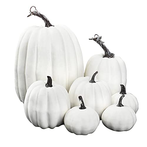 ulapithi 7pcs Fälschung Weiß Kürbis Hallowee Künstliche Kürbisse Weißer Kürbis Deko Fälschung Kürbis Halloween Dekoration Künstliche Kürbisform Weiß Gelb Halloween Thanksgiving Herbst Ernte Kürbis von ulapithi