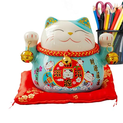 ulapithi Glückskatzenfigur,Glückskatze, Feng Shui Glückskatze, 4,5 Zoll süße Reichtumskatzenfigur, glückliche Katze, kreative Keramik-Heimdekoration, Glücksdekor-Ornamente, Abwehr böser Geister von ulapithi