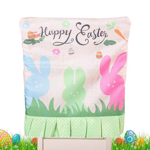 ulapithi Ostern Stuhlhussen, Eier Hase Kaninchen Drucken Stuhlüberzug, Aquarell Hase Blumeneier Ostern Stuhlrückenbezüge, Abnehmbare Waschbar Stuhlbezug, Osterdeko Esstisch Frühling Party Dekoration von ulapithi