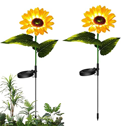 ulapithi Sonnenblumen-Solar-Gartenleuchten - 2er-Pack Verbesserte Solar-Gartenleuchten - LED-Solarleuchten im Freien für Patio-Rasen-Garten-Yard-Weg-Dekoration von ulapithi