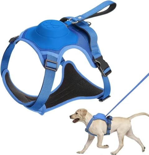Hundegeschirr und einziehbare Leine, Set mit automatischer Anti-Burst-Stoßwirkung, flexibles Seil, Anti-Verdrehen, verstellbar, atmungsaktiv von umsl