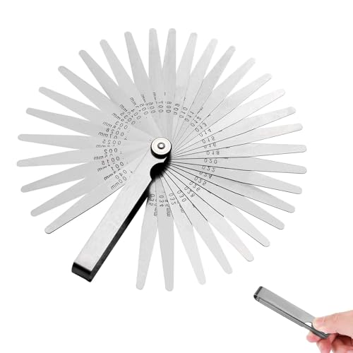 32 Klingen Fühlerlehre, Edelstahl Klingen Fühlerlehre, Faltbares Werkzeug ventillehre, Dual Marked Metric und Imperial Gap Messwerkzeug für Messung Gap Breite/Dicke/metrisch Größen von umyeoqoyo