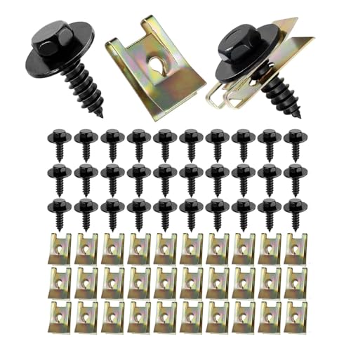 60 Stück Blechmutter, Blechschrauben, Schraube Mutter Clip Schnappmutter Set, Blechmutter Sortiment mit Käfigmuttern, Karosserieschrauben und Feder Blechmutter M6 für Auto und Motorrad von umyeoqoyo