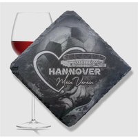 Hannover Schieferuntersetzer Mit Gravur Herz, Stadion Und Slogan Mein Verein von unArtdesignSkyline