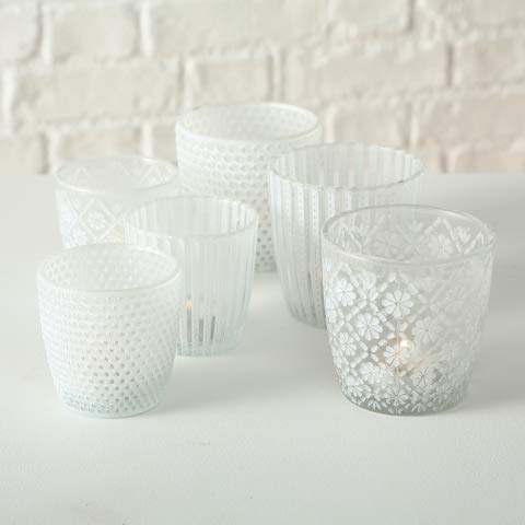 Windlicht Teelichthalter Glas lackiert weiß matt H 7-9 cm 2er Set von unbekannt
