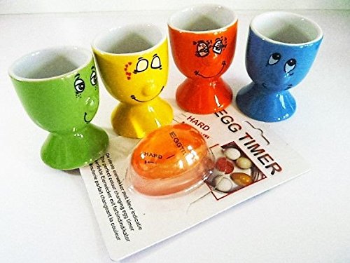 unbekannt KI 4er Set Eierbecher funny face Porzellan mit Egg Timer unbekannt KI 4er Set Eierbecher funny face Porzellan mit Egg Timer von unbekannt