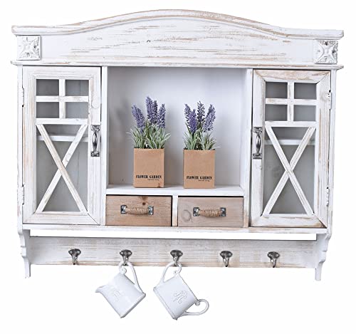 unbekannt Wandschrank „Villa Eleonore“ – Shabby Chic Vitrine | Glastüren, Schubladen & Haken | Vintage Landhausstil | Hängeschrank Holz mxa074 Palazzo Exklusiv von unbekannt