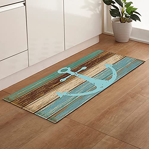 &ET Küchenteppich,Moderner Area Rug Küchenläufer Blauer Anker Anti-Rutsch Bodenmatte Waschbarer Teppich Home Dekorativ Für Küche Esszimmer,40X60Cm (16X24 Zoll) von &ET