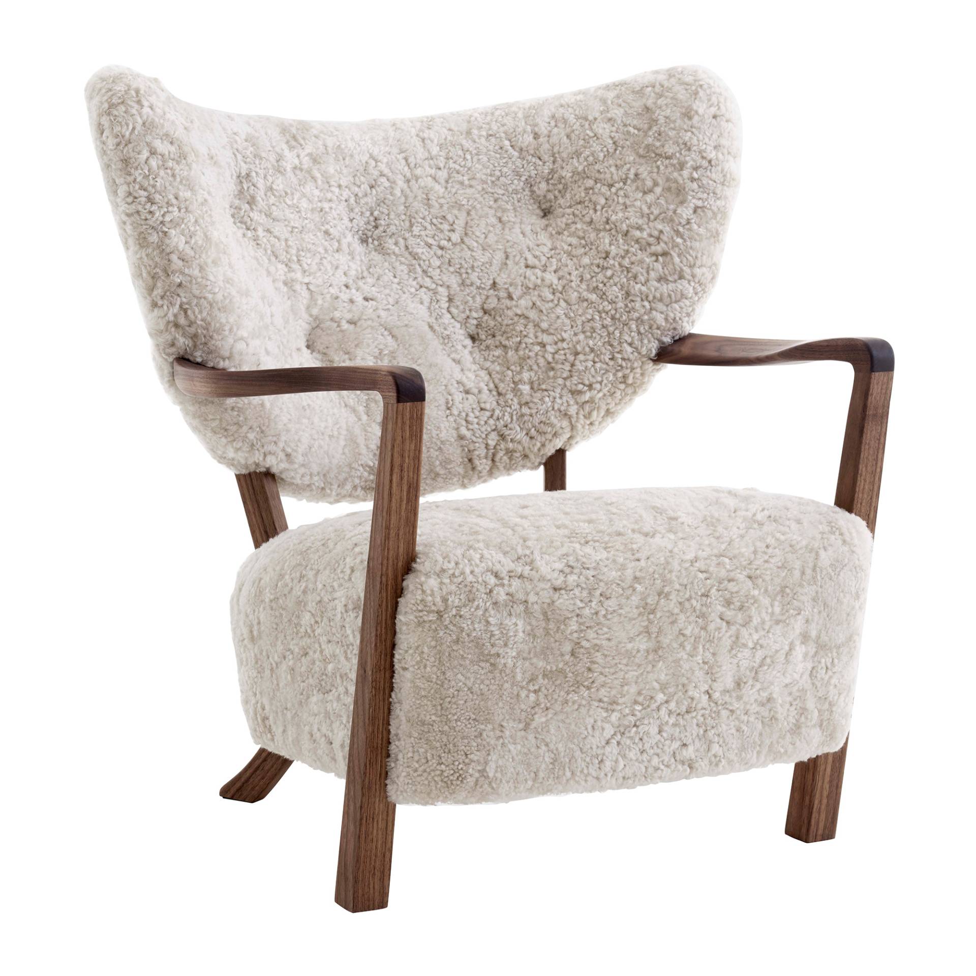 &Tradition - Wulff ATD2 Lounge Chair Gestell Walnuss - weiß/walnuss/Schaffell Moonlight 17mm/BxHxT 85x85x84cm/mit Filzgleitern/Gestell Walnuss... von &Tradition
