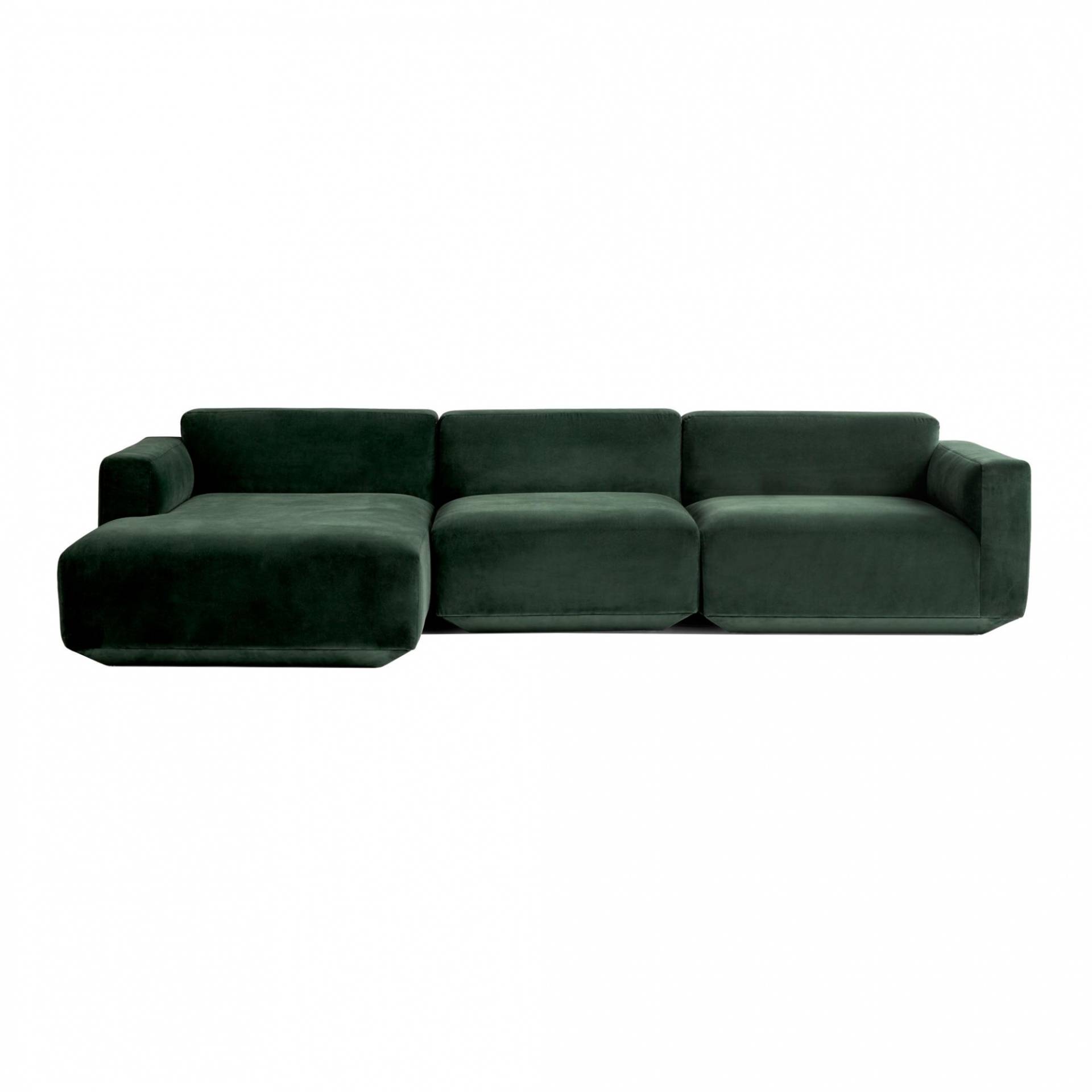 &Tradition - Develius 3-Sitzer Sofa Chaiselongue links - dunkelgrün/Stoff Samt 01 Wald/BxHxT 309x70x150cm/mit Filzgleitern von &Tradition