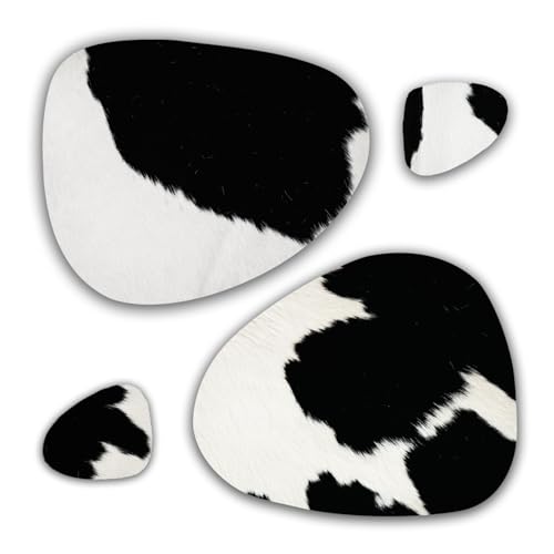 unendlich schoen - 2er Platzset + 2 Glasuntersetzer Platzdeckchen, echt Kuhfell abwaschbar, Tischset natürlich rutschfest, Deko Telleruntersetzer Esstisch (schwarz weiss OVAL, SET 1, Gr. 41,5 x 31 cm) von unendlich schoen