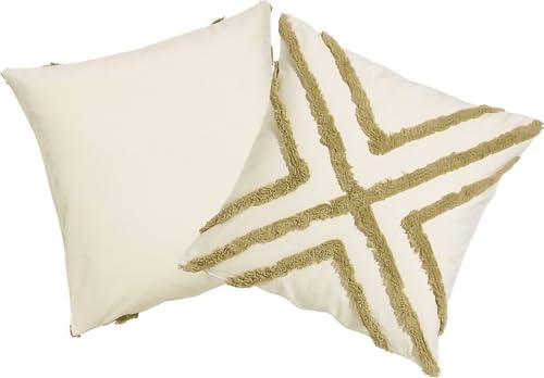 unendlich schoen – 2er Set Kissenbezüge 50x50cm Creme-Olive, 100% Baumwolle, Dekorative Kissenbezug Sofakissen Couchkissen Dekokissen (50 x 50 cm, Creme-Olive) von unendlich schoen