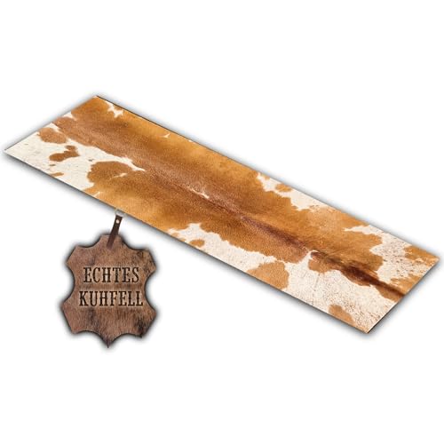 unendlich schoen – Echter Kuhfell Teppich klein, Läufer für Wohnzimmer Flur Eingangsbereich, Rinderfell für kleinere Flächen (braun Weiss, 150 X 46 cm) von unendlich schoen