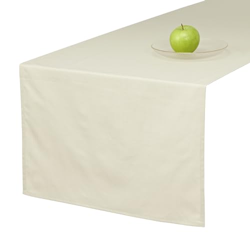 unendlich schoen – Tischläufer beige (Pelican) 50 x 150 cm aus 100% Baumwolle im Leinen-Look, Tischdecke für Wohnzimmer und Esstisch faltenfrei fallend, leicht zu reinigen von unendlich schoen