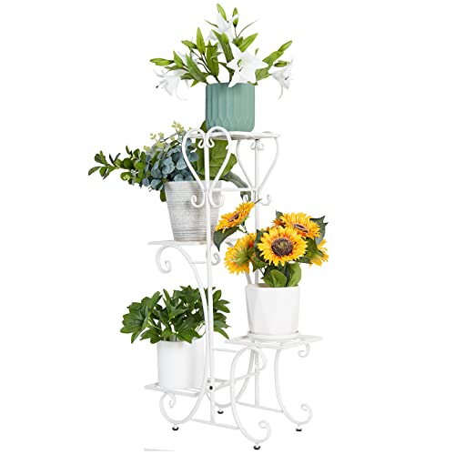 unho Blumenregal Metall, Pflanzenregal mit 4 Ebenen, Blumenständer Blumentreppe Pflanzenständer für Garten Balkon, weiß von unho