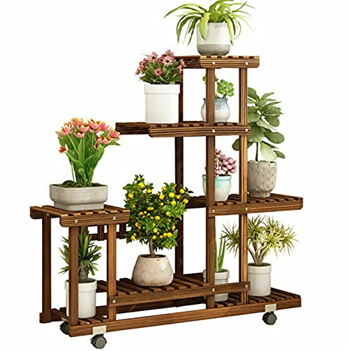 unho Blumenregal Rollbar, Blumenständer mit 6 Ebenen, Blumentreppe aus Holz, Pflanzenregal Balkon Wohzimmer Garten, 95×25×102cm von unho