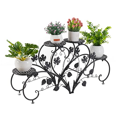 unho Blumenständer Metall,Blumentreppe Blumenregal 2er Set, Pflanzenregal für Balkon,Garten,Wohnzimmer, Schwarz von unho