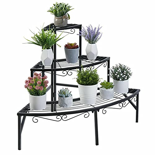 unho Blumentreppe Ecke, Pflanzentreppe mit 3 Ablagen, Metall Blumenregal Pflanzenregal für Ecke Balkon Garten Deko,77×58cm von unho