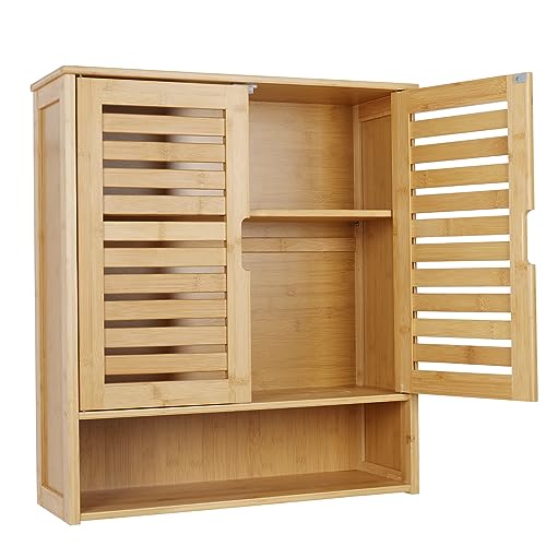 unho Hängeschränke fürs Bad, Badezimmerschrank Wandmontage, Wandschrank mit 2 Türen und verstellbaren Regalen, 59 x 20,5 x 66,5 cm von unho