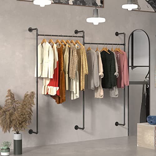 unho Kleiderstange Kleiderständer Wandmontage, industrielles Rohr, Garderobe für begehbaren Kleiderschrank Wand, Wandgarderoben für Schlafzimmer Wohnzimmer von unho