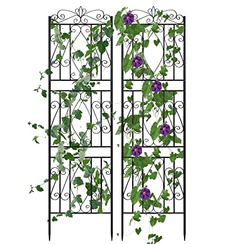 unho Rankgitter 2er Set Metall: 182 x 50 cm, rostfrei Rankhilfe Garten Spalier Rankzaun Kletterpflanzen Gartendeko Rosengitter Pflanzengitter Garten Schwarz von unho