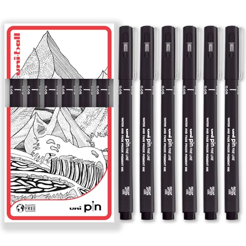 Uni Pin Fineliner Zeichenstift, schwarze Tinte, 6 Stück, feine 0,05 mm Spitze von uni-ball