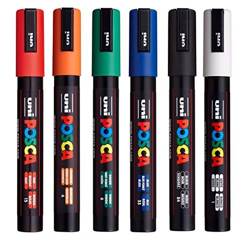 uni Posca PC5M 5014013 Markierstift, 1,8-2,5 mm Schreibspitze, 6er Packung von uni-ball