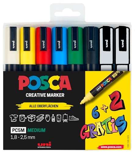 Faber-Castell uni-ball 186826 - POSCA Marker Set, 8er Etui Acrylstifte PC-5M, 1.8 - 2.5 mm, 6 Standardfarben + 2 wechselnde Sonderfarben Faber-Castell uni-ball 186826 - POSCA Marker Set, 8er Etui Acrylstifte PC-5M, 1.8 - 2.5 mm, 6 Standardfarben + 2 wechselnde Sonderfarben von POSCA
