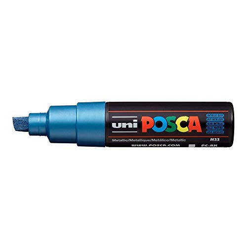 Uni Posca Marker PC-8K Lack Glas Stift mit Schrägkeilspitze 8,00 mm blau Metallic von uni