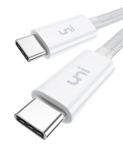 uni USB-C Ladekabel 100W PD, 2m USB C auf USB C Geflochtenes Nylonkabel [5A], für iPhone 15/15 Plus/15 Pro, iPad Pro, Macbook Air/Pro, Surface Go/Pro, Galaxy S9/S8, Mate 20/10, P20 usw. -Weiß von uni