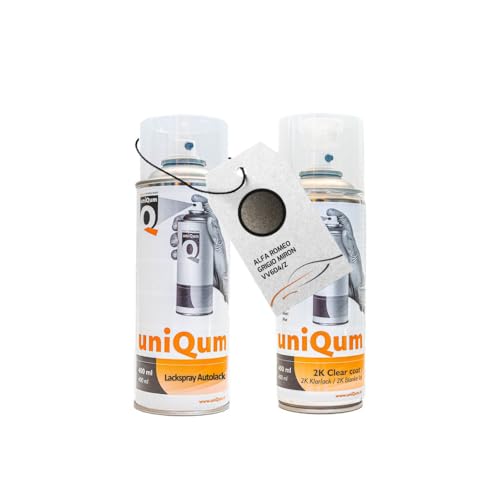 UniQum Autolack + Klarlack 2K Spraydose für ALFA ROMEO GRIGIO MIRON VV604/Z Autolack Reparatur 2 x 400 ml von uniQum QUALITY IN NON PAINT