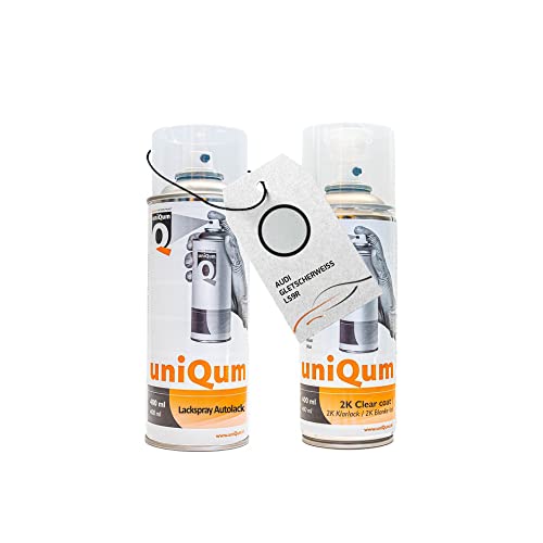 UniQum Autolack + Klarlack 2K Spraydose für AUDI GLETSCHERWEISS LS9R Autolack Reparatur 2 x 400 ml von uniQum QUALITY IN NON PAINT