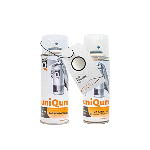 UniQum Autolack + Klarlack 2K Spraydose für AUDI TAUSILBER N8 Autolack Reparatur 2 x 400 ml von uniQum QUALITY IN NON PAINT