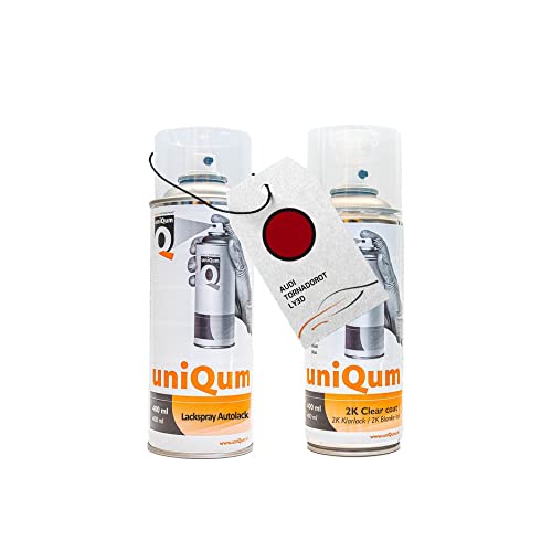 UniQum Autolack + Klarlack 2K Spraydose für AUDI TORNADOROT LY3D Autolack Reparatur 2 x 400 ml von uniQum QUALITY IN NON PAINT