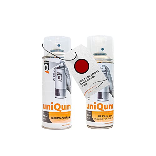 UniQum Autolack + Klarlack 2K Spraydose für HONDA MOTORCYCLES GRAND PRIX RED R-380 Autolack Reparatur 2 x 400 ml von uniQum QUALITY IN NON PAINT