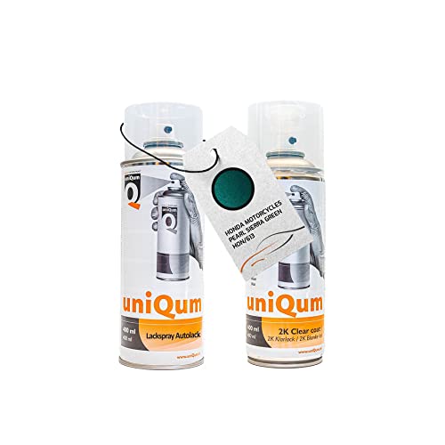 UniQum Autolack + Klarlack 2K Spraydose für HONDA MOTORCYCLES PEARL SIERRA GREEN HON/613 Autolack Reparatur 2 x 400 ml von uniQum QUALITY IN NON PAINT