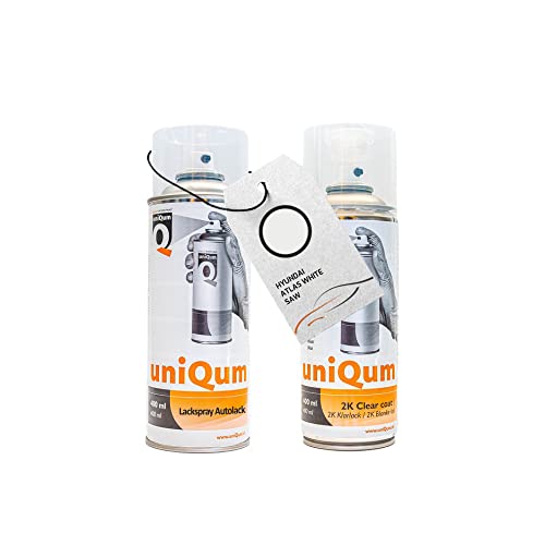 UniQum Autolack + Klarlack 2K Spraydose für HYUNDAI ATLAS WHITE SAW Autolack Reparatur 2 x 400 ml von uniQum QUALITY IN NON PAINT